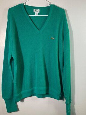 Mens‎ Vintage Izod Lacoste V Neck Sweater XL Green Orlon Acrylic